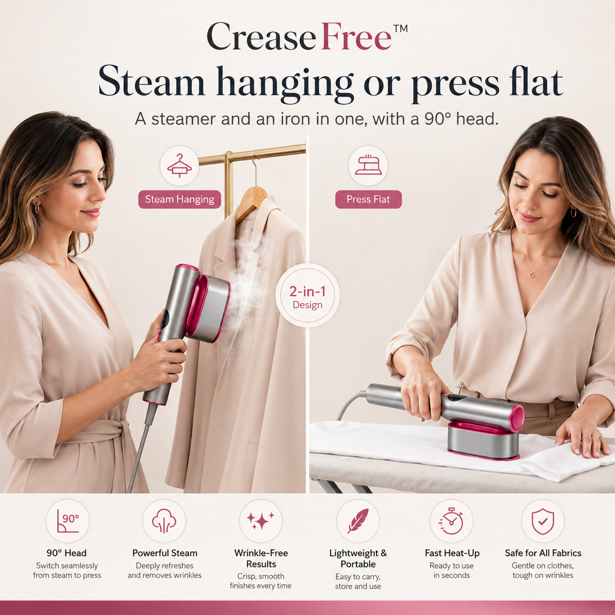 CreaseFree™ 2-in-1 Handheld Garment Steamer & Iron